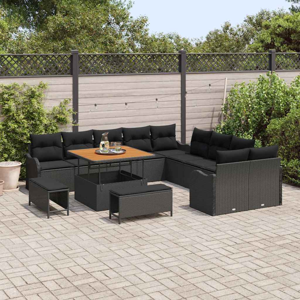 Garten-Sofa-Set 13 pcs Schwarz Poly-Rattan