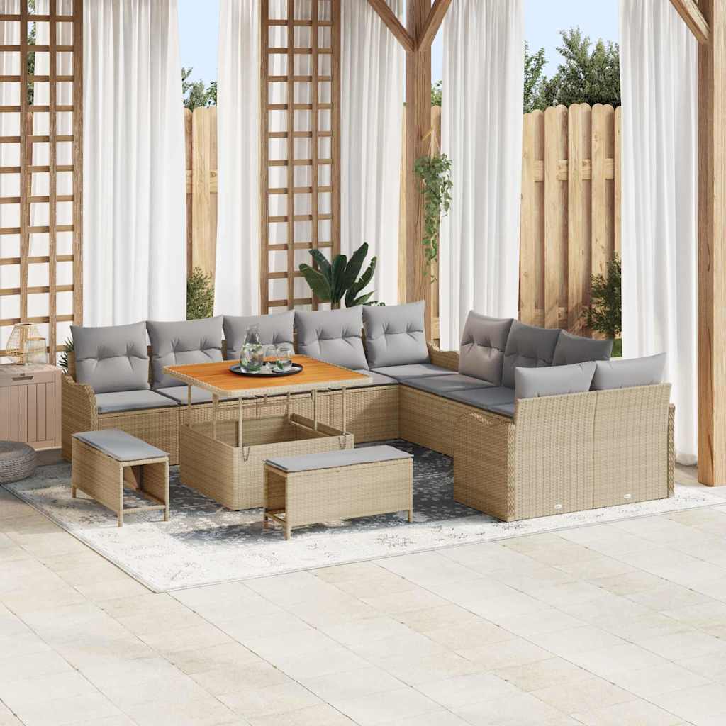 Garten-Sofa-Set mit Kissen 13 pcs Beige Poly-Rattan