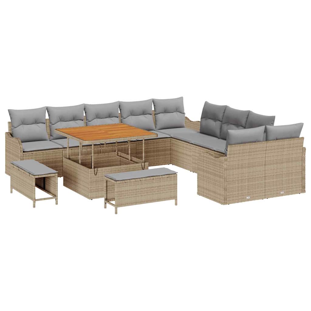 Garten-Sofa-Set mit Kissen 13 pcs Beige Poly-Rattan