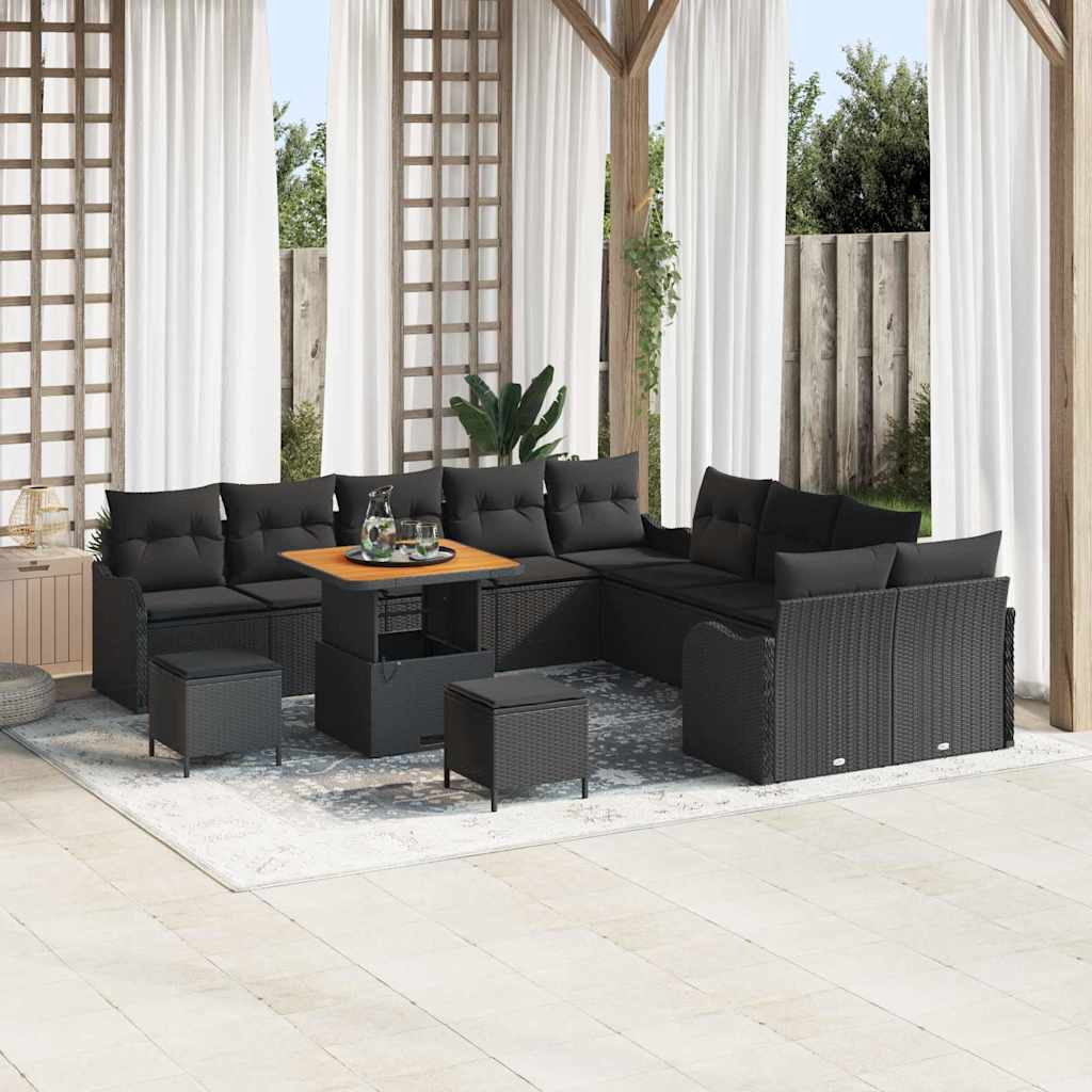 Garten-Sofa-Set mit Kissen 13 pcs Schwarz Poly-Rattan