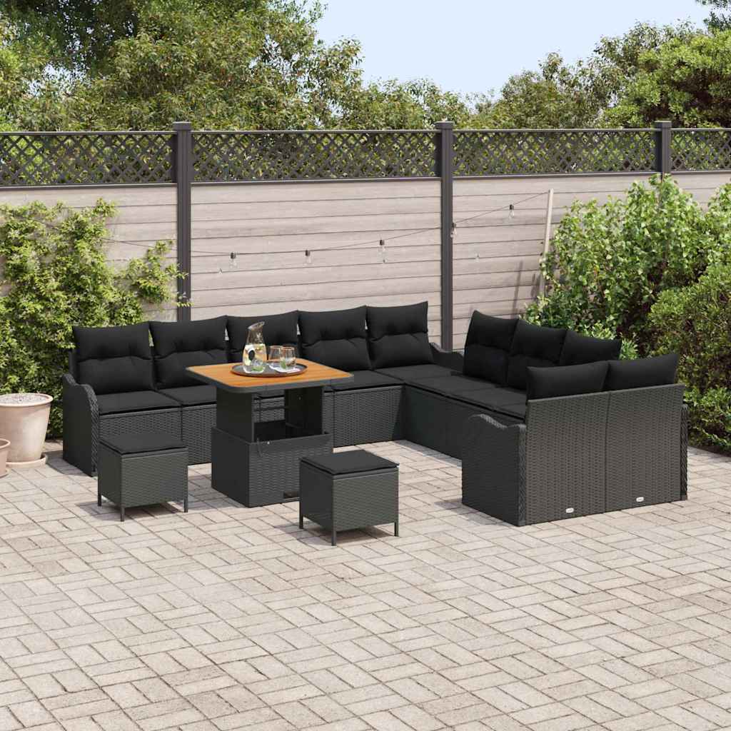 Garten-Sofa-Set mit Kissen 13 pcs Schwarz Poly-Rattan