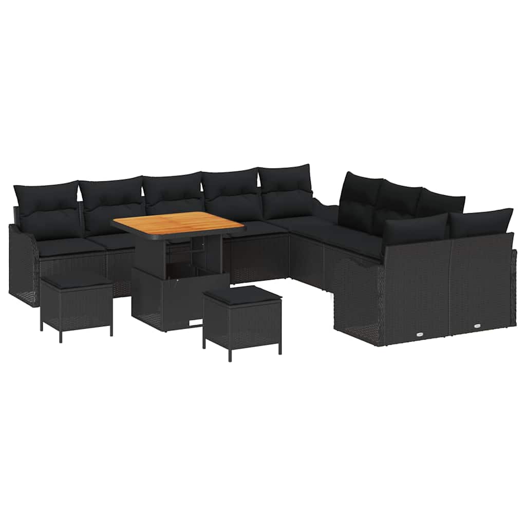 Garten-Sofa-Set mit Kissen 13 pcs Schwarz Poly-Rattan