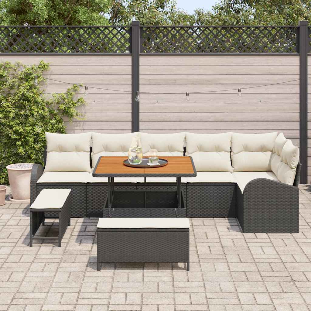Gartensofa-set mit Kissen 9 pcs Schwarz Poly-Rattan