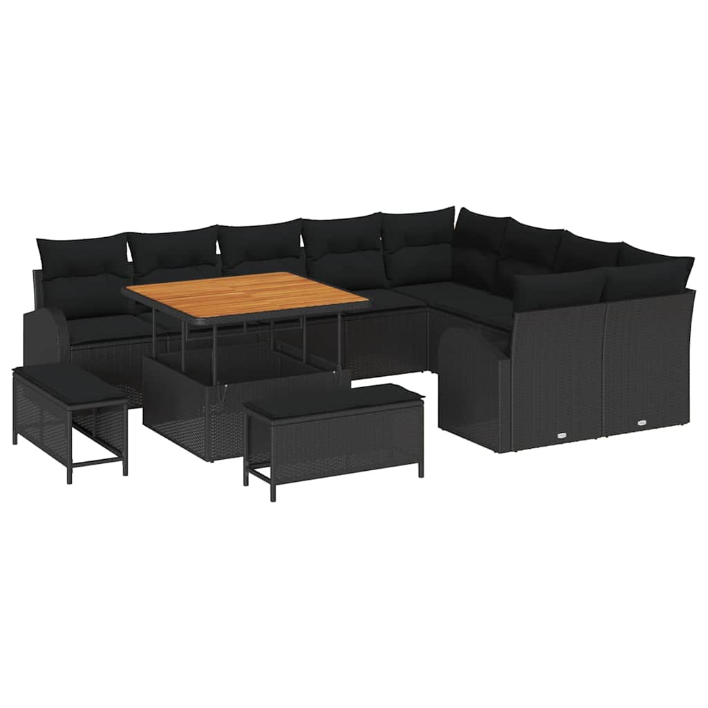 Gartensofa-set mit Kissen 12 pcs Schwarz Poly-Rattan