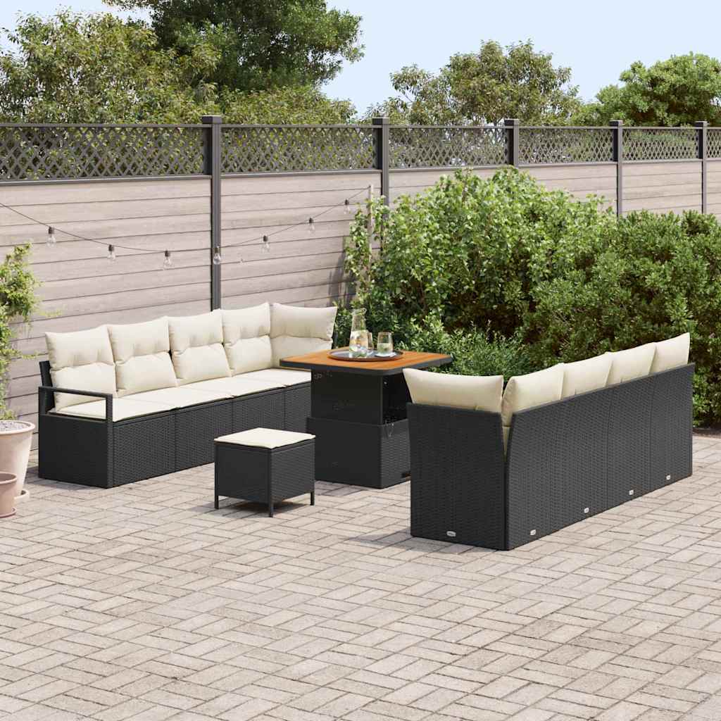 Gartensofa-set mit Kissen 11 pcs Schwarz Poly-Rattan