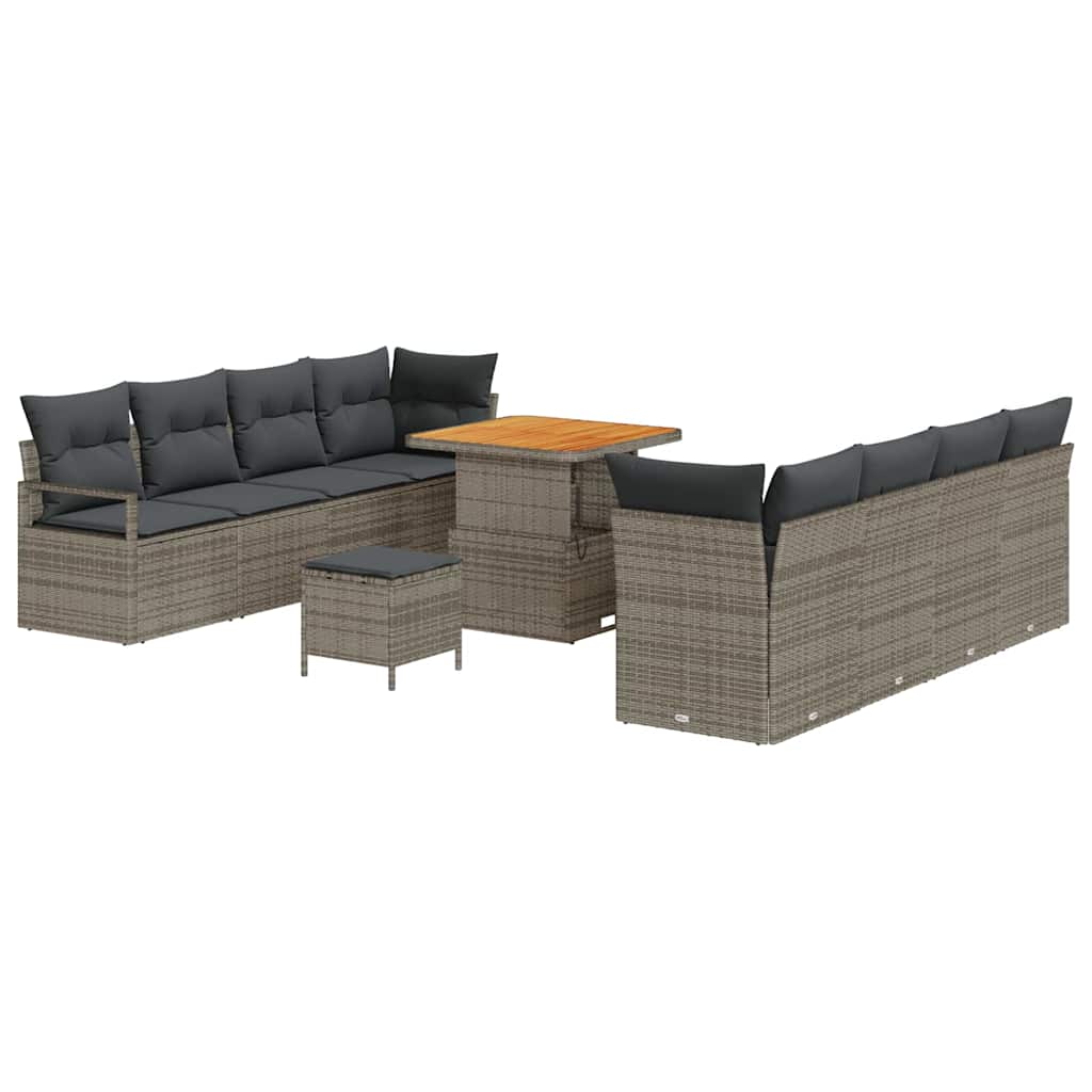 Gartensofa-set mit Kissen 11 pcs Grau Poly-Rattan