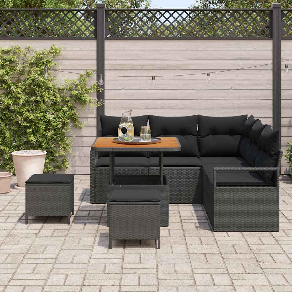 Gartensofa-set mit Kissen 8 pcs Schwarz Poly-Rattan