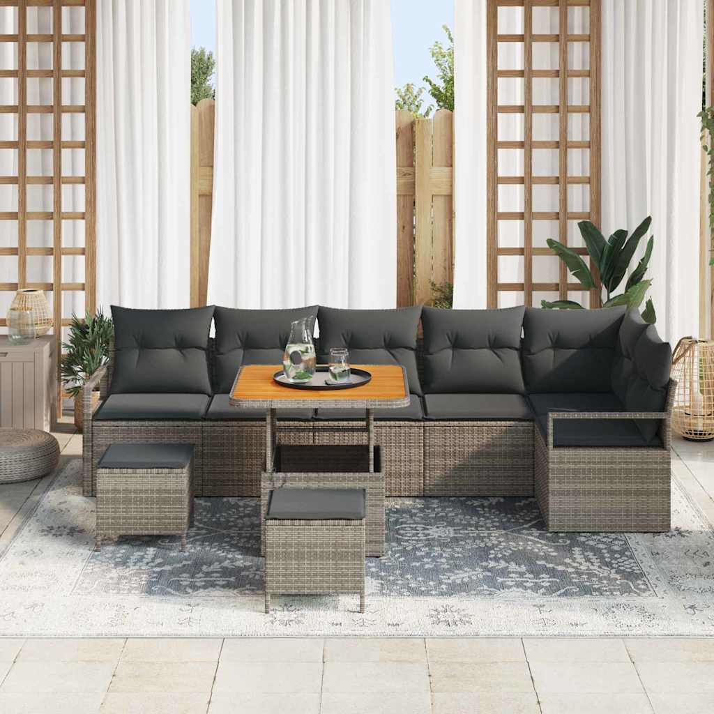 Garten-Sofa-Set mit Kissen 9 pcs Grau Poly Rattan