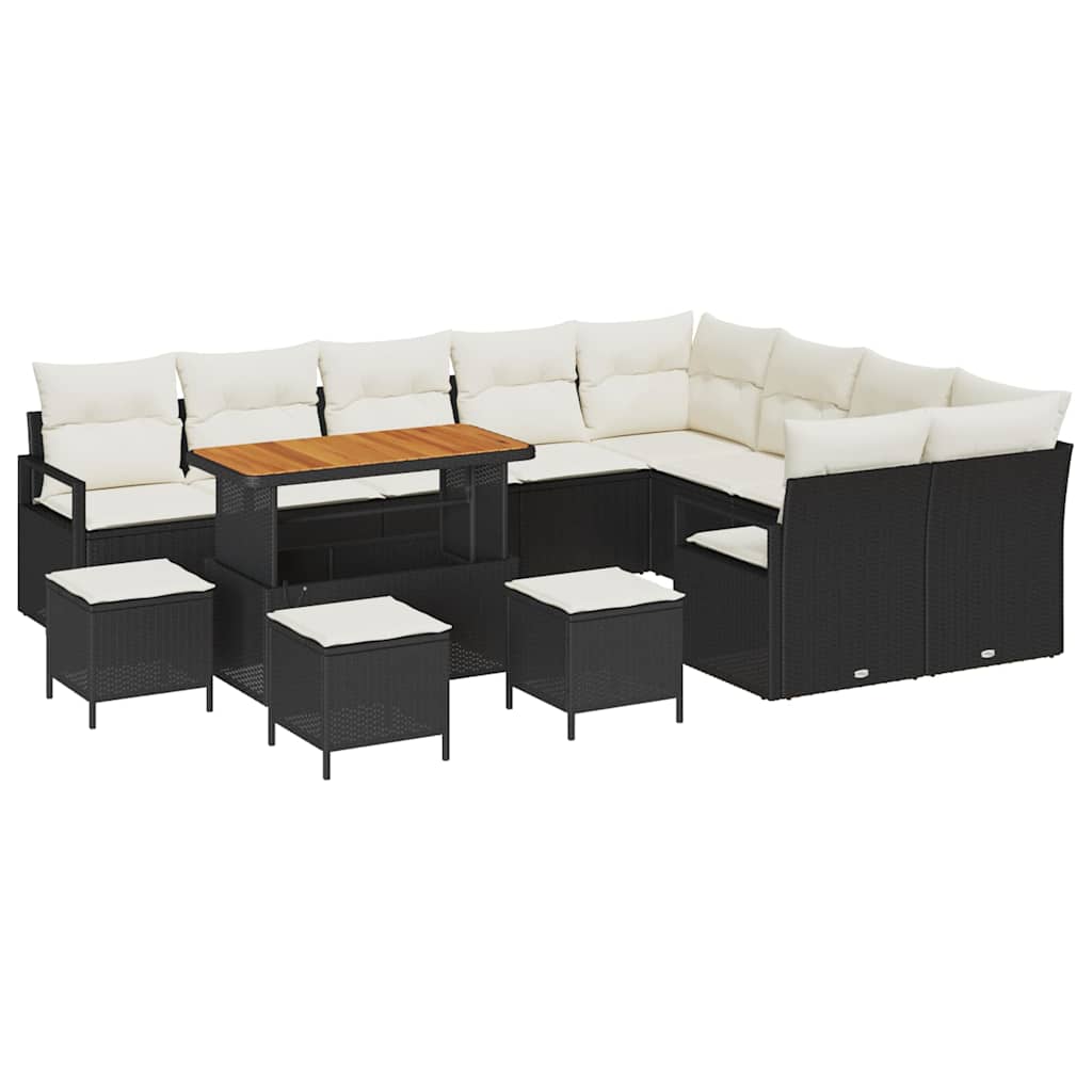 Gartensofa-set mit Kissen 13 pcs Schwarz Poly-Rattan