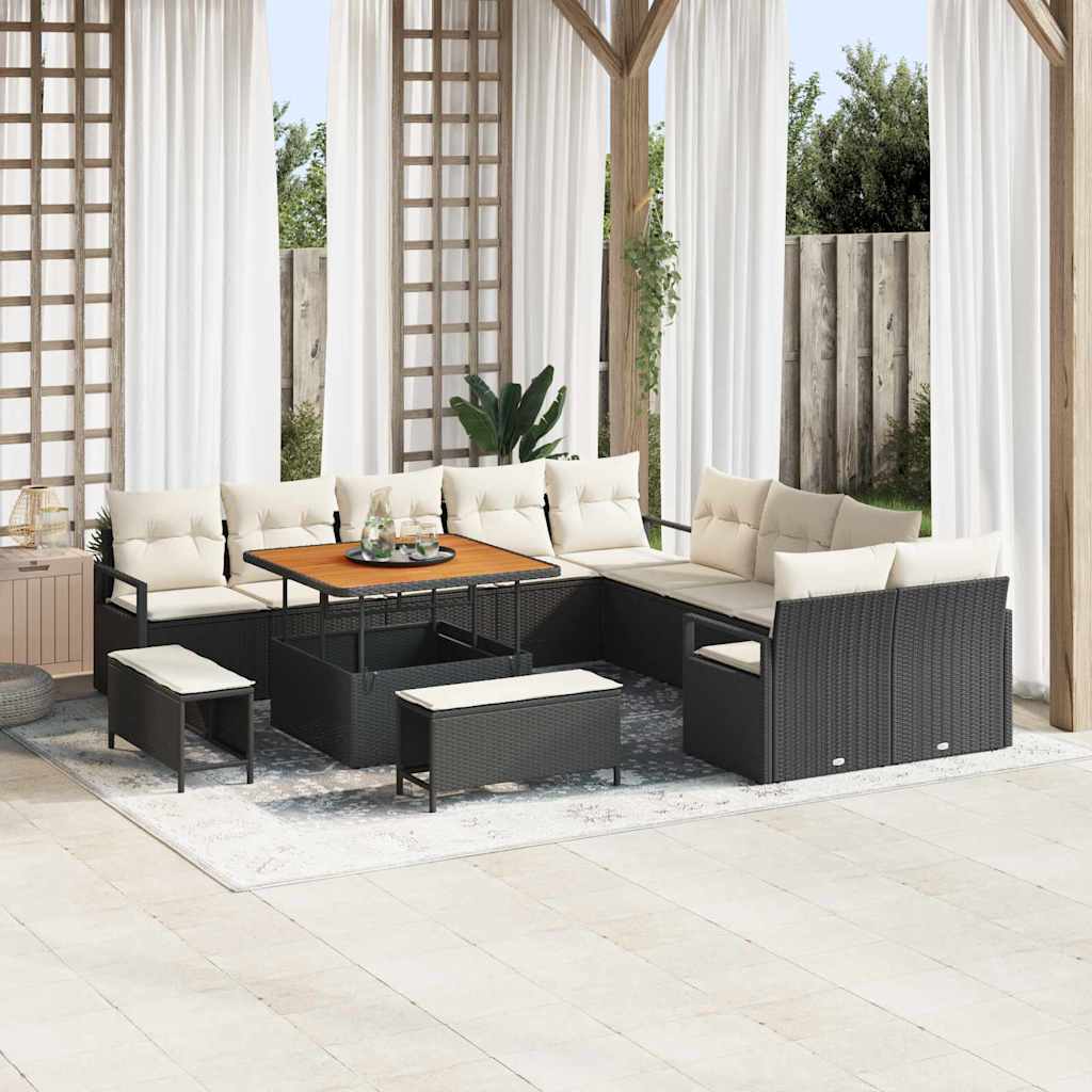Gartensofa-set mit Kissen 13 pcs Schwarz Poly-Rattan