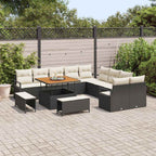 Gartensofa-set mit Kissen 13 pcs Schwarz Poly-Rattan