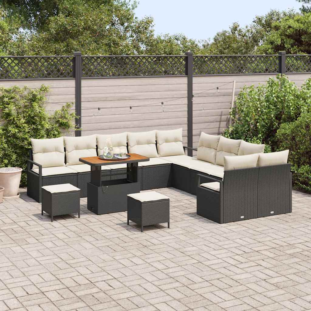 Gartensofa-set mit Kissen 13 pcs Schwarz Poly-Rattan