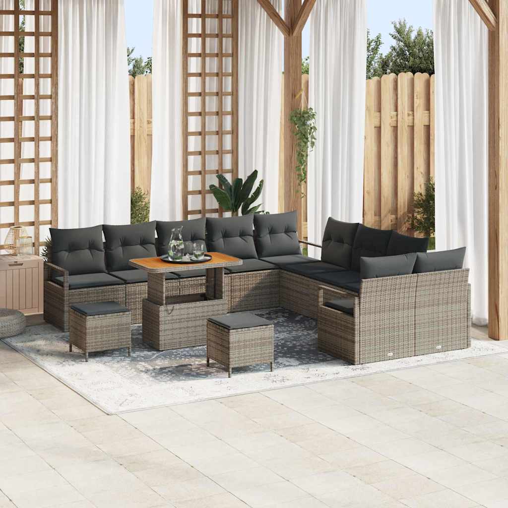 Gartensofa-set mit Kissen 13 pcs Grau Poly-Rattan