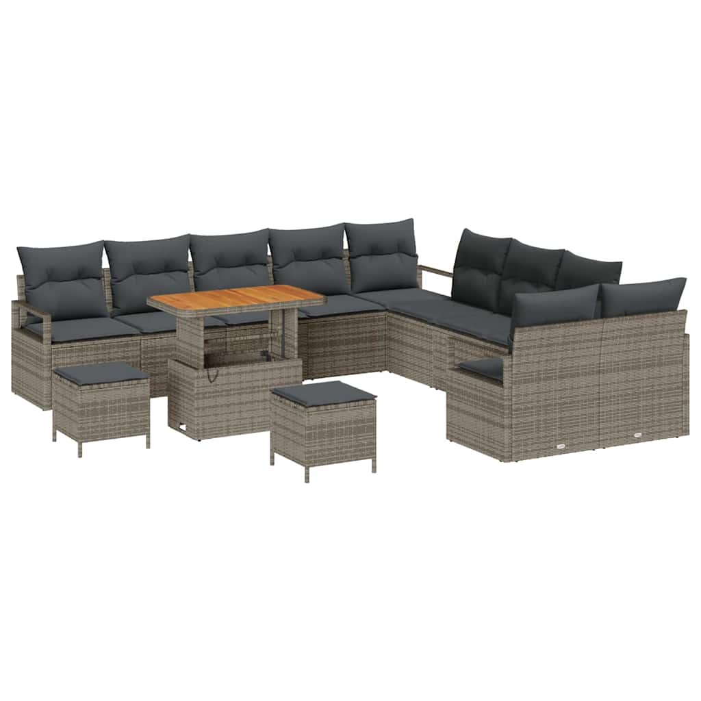 Gartensofa-set mit Kissen 13 pcs Grau Poly-Rattan