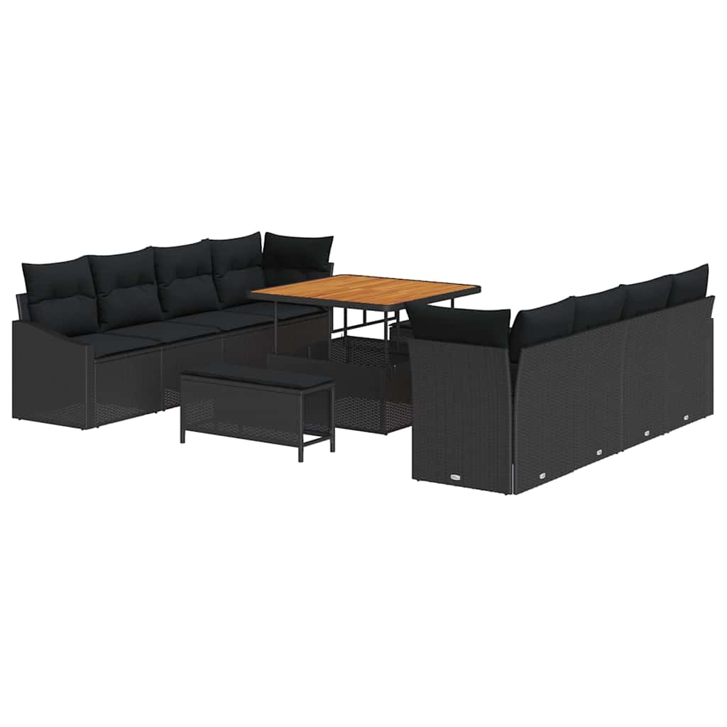 Gartensofa-set mit Kissen 11 pcs Schwarz Poly-Rattan