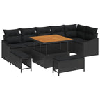 Gartensofa-set mit Kissen 9 pcs Schwarz Poly-Rattan