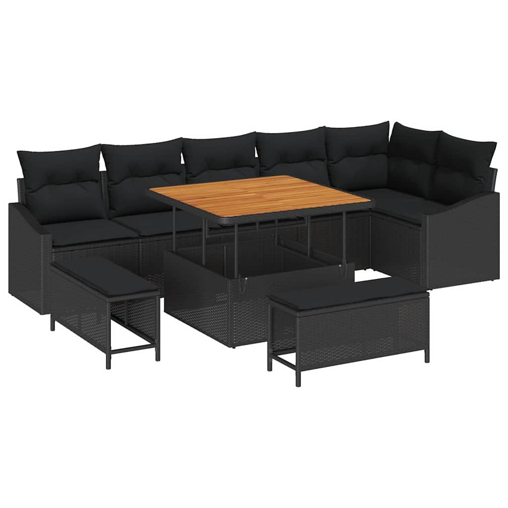 Gartensofa-set mit Kissen 9 pcs Schwarz Poly-Rattan