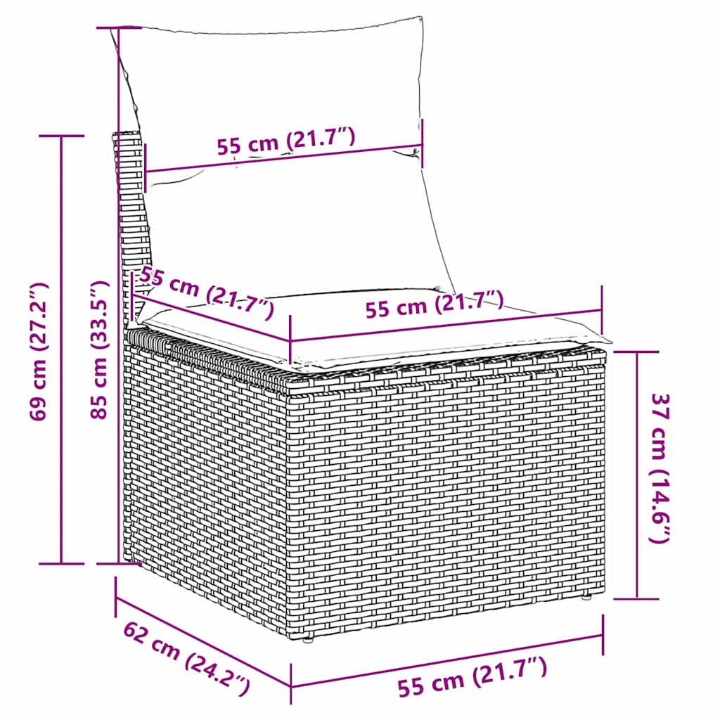Gartensofa-set mit Kissen 9 pcs Schwarz Poly-Rattan