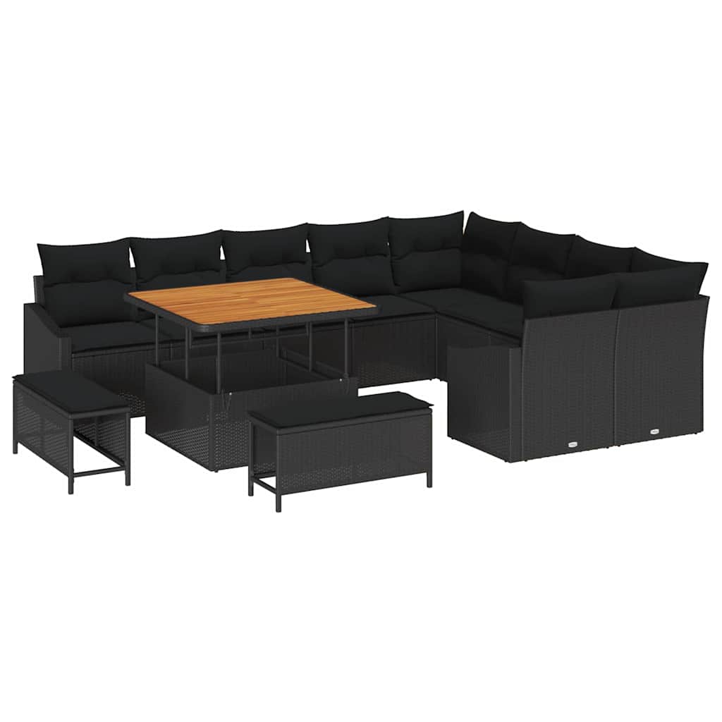 Gartensofa-set mit Kissen 12 pcs Schwarz Poly-Rattan