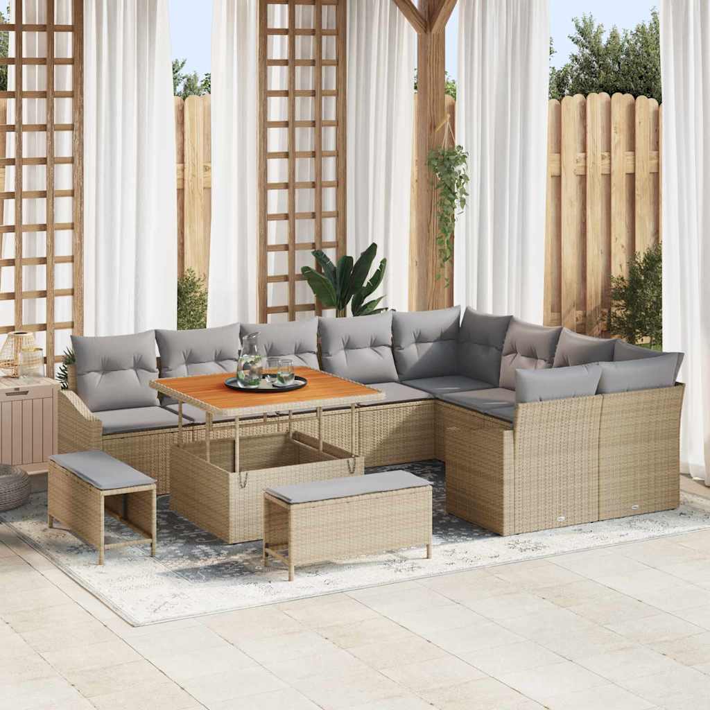 Gartensofa-set mit Kissen 12 pcs Beige Poly-Rattan