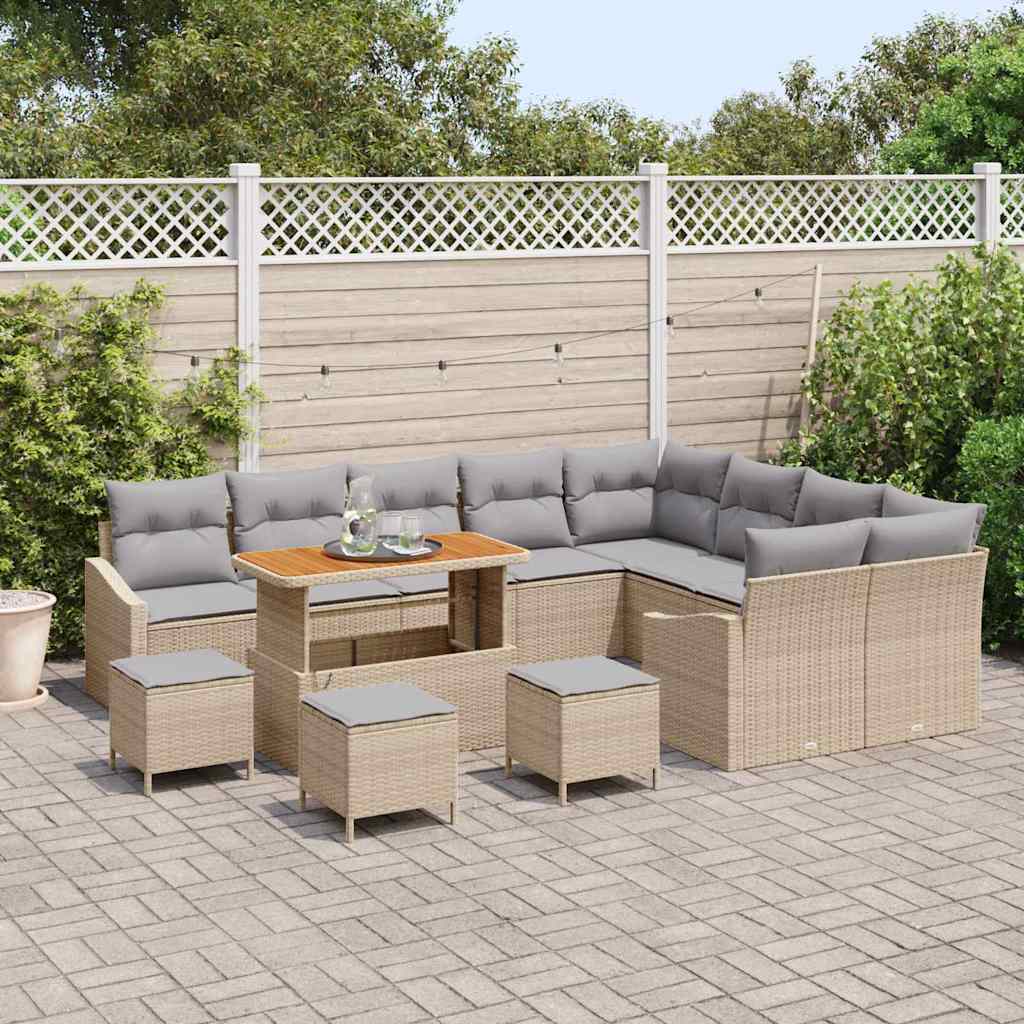 Gartensofa-set mit Kissen 13 pcs Beige Poly-Rattan