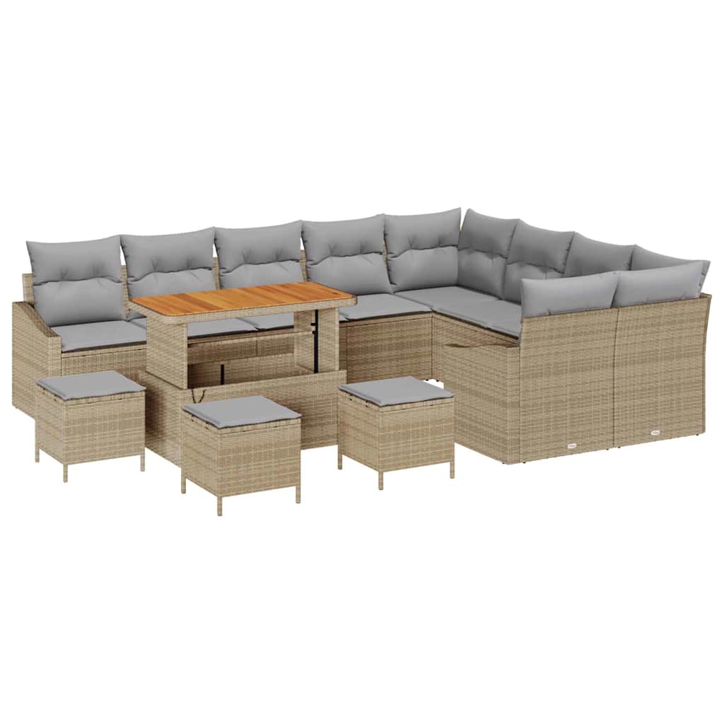 Gartensofa-set mit Kissen 13 pcs Beige Poly-Rattan