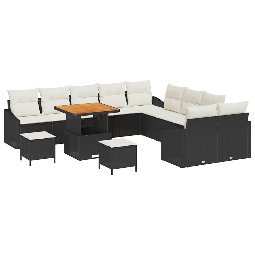 Gartensofa-set mit Kissen 13 pcs Schwarz Poly-Rattan