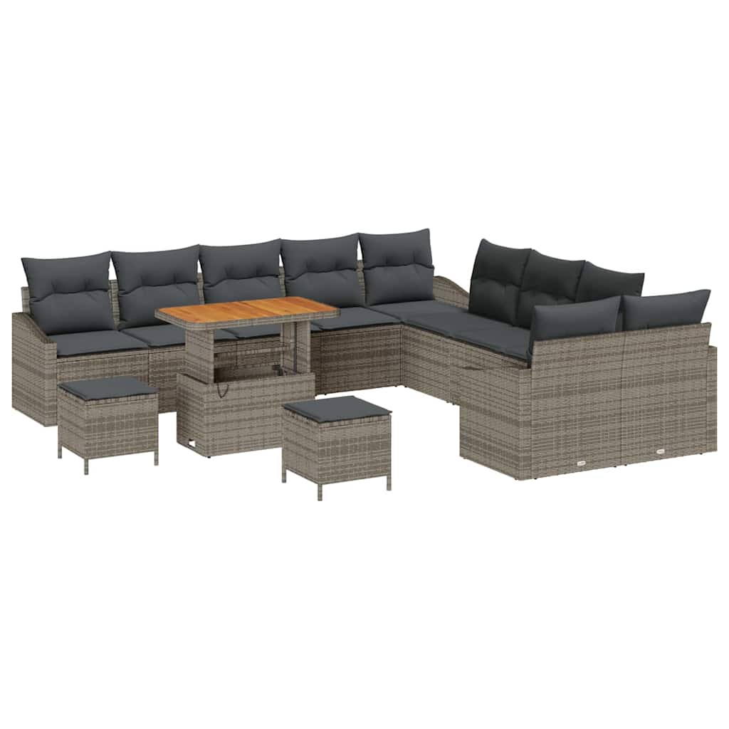 Gartensofa-set mit Kissen 13 pcs Grau Poly-Rattan
