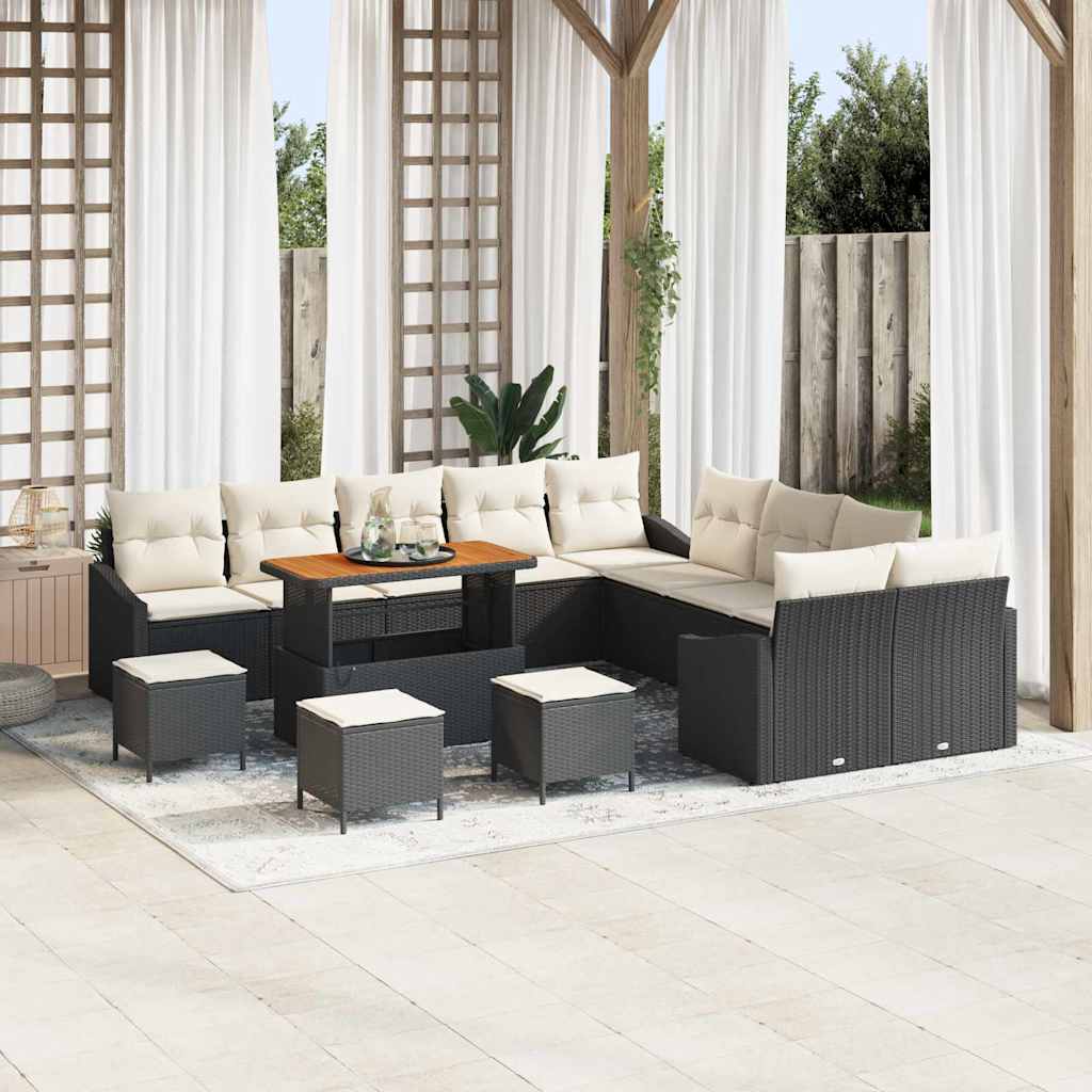 Gartensofa-set mit Kissen 14 pcs Schwarz Poly-Rattan
