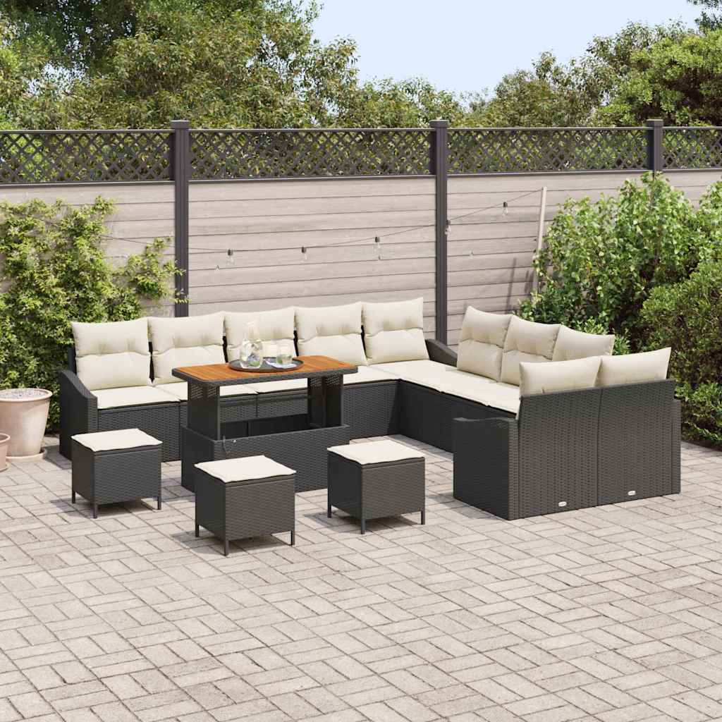Gartensofa-set mit Kissen 14 pcs Schwarz Poly-Rattan