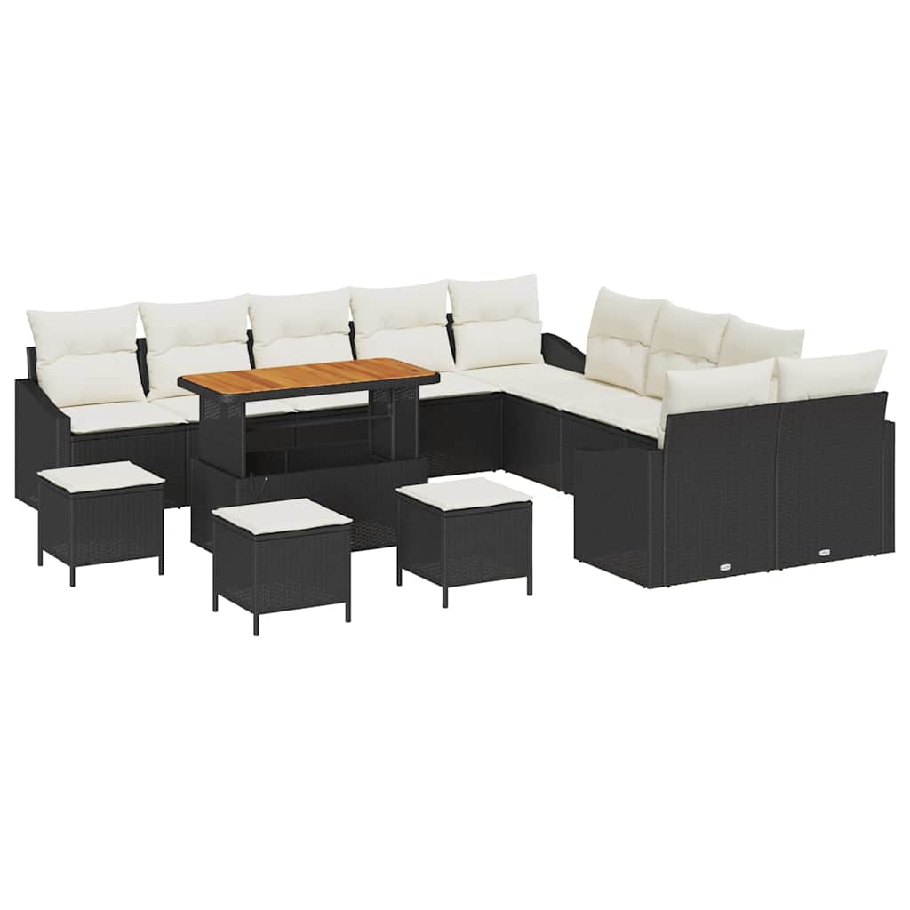 Gartensofa-set mit Kissen 14 pcs Schwarz Poly-Rattan