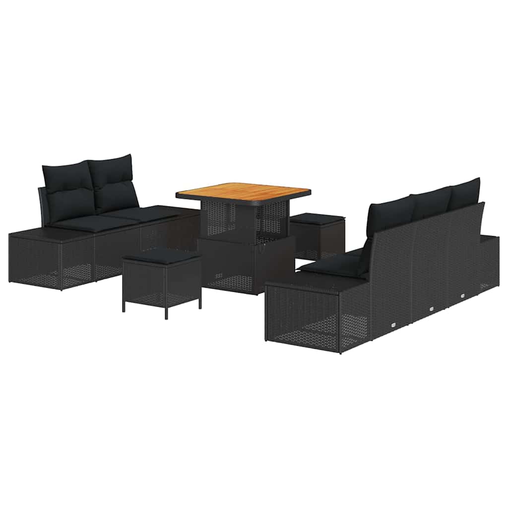 Gartensofa-set mit Kissen 8 pcs Schwarz Poly-Rattan