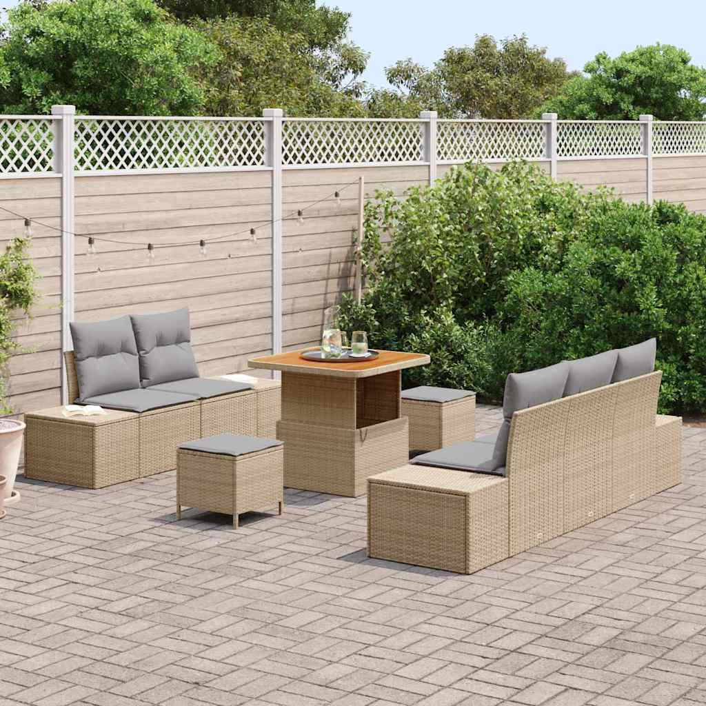 Gartensofa-set mit Kissen 8 pcs Beige Poly-Rattan