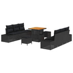 Gartensofa-set mit Kissen 9 pcs Schwarz Poly-Rattan