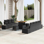 Gartensofa-set mit Kissen 10 pcs Schwarz Poly-Rattan