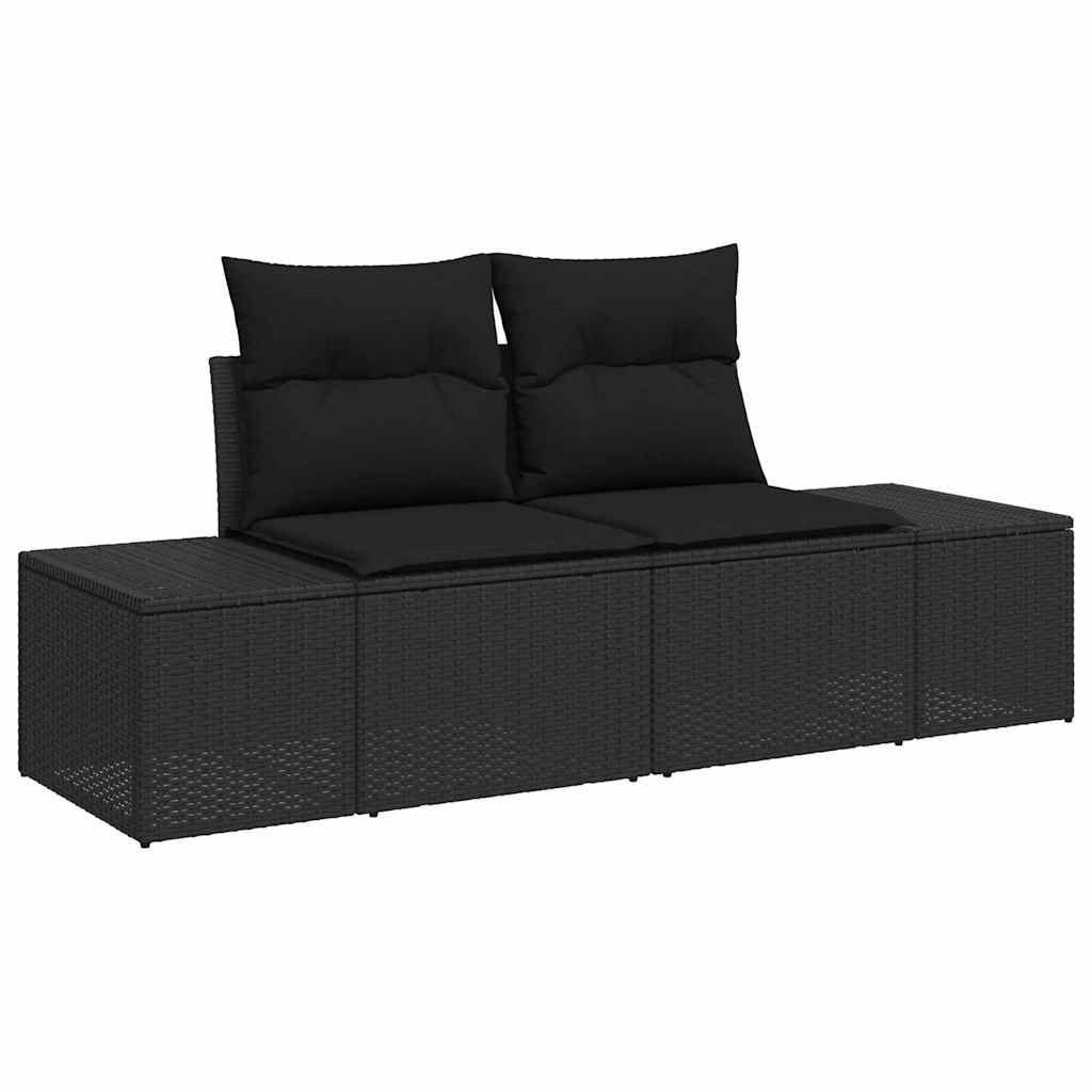 Gartensofa-set mit Kissen 10 pcs Schwarz Poly-Rattan