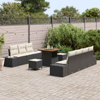 Gartensofa-set mit Kissen 10 pcs Schwarz Poly-Rattan