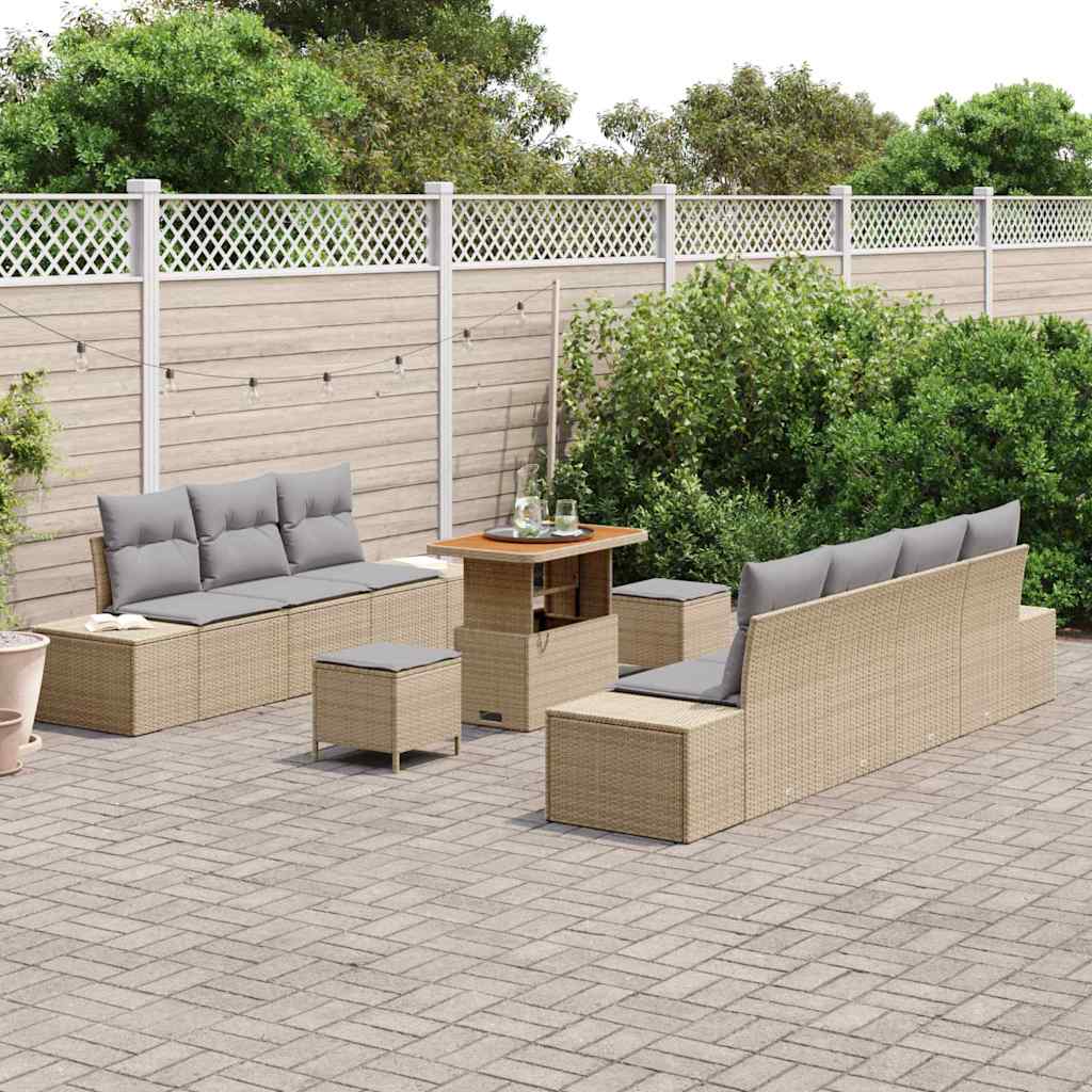 Gartensofa-set mit Kissen 10 pcs Beige Poly-Rattan