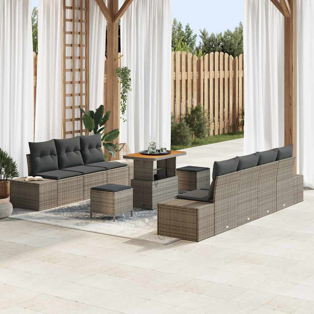 Gartensofa-set mit Kissen 10 pcs Grau Poly-Rattan