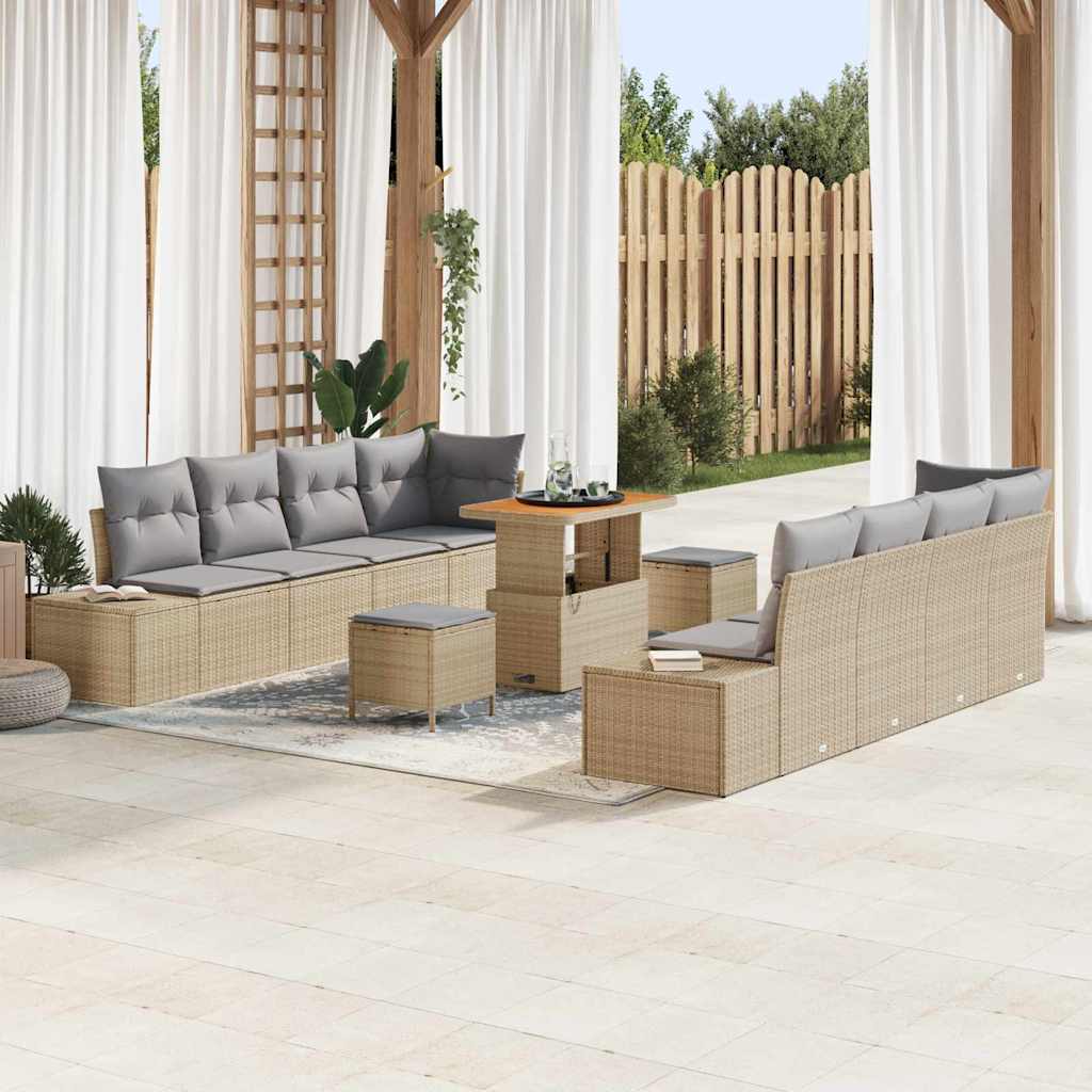 Gartensofa-set mit Kissen 11 pcs Beige Poly-Rattan
