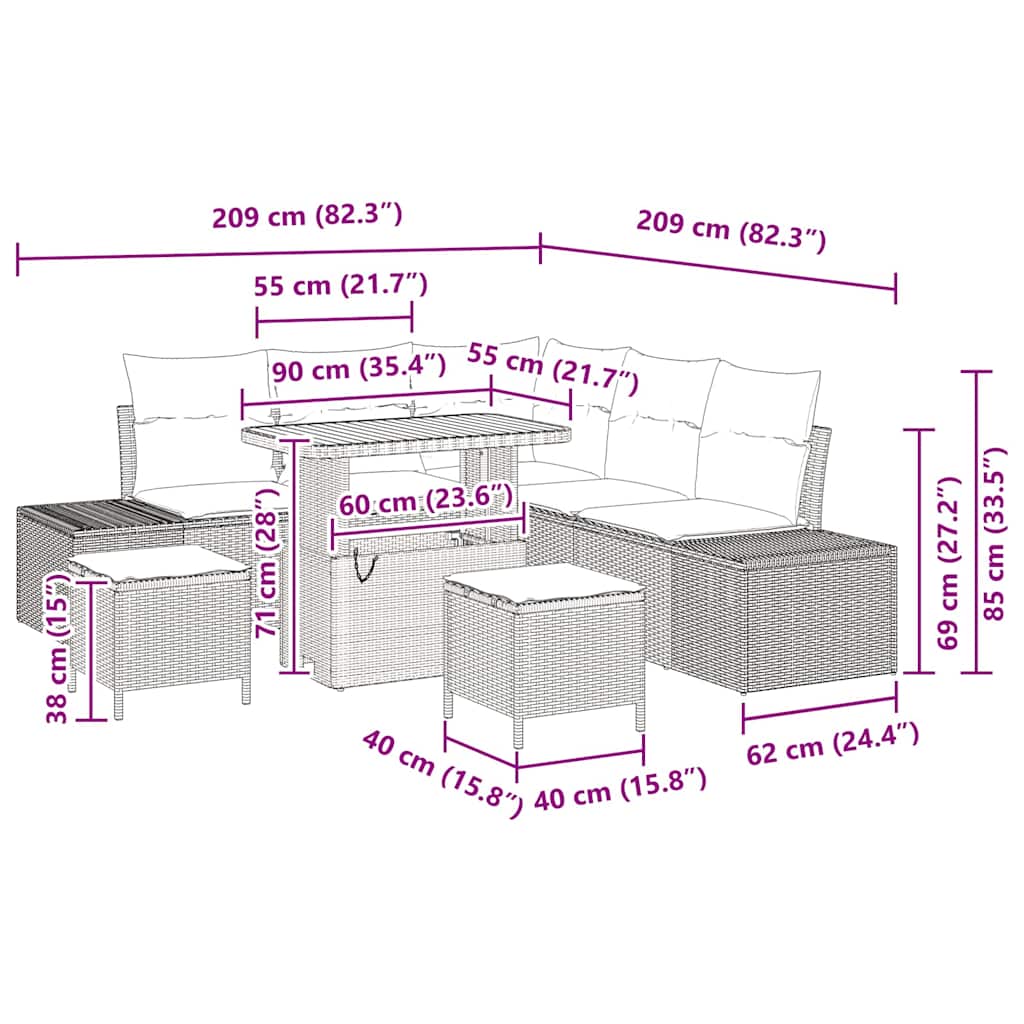 Gartensofa-set mit Kissen 8 pcs Beige Poly-Rattan