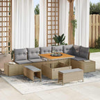 Gartensofa-set mit Kissen 9 pcs Beige Poly-Rattan