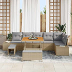 Gartensofa-set mit Kissen 9 pcs Beige Poly-Rattan