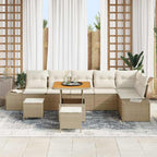 Gartensofa-set mit Kissen 9 pcs Beige Poly-Rattan