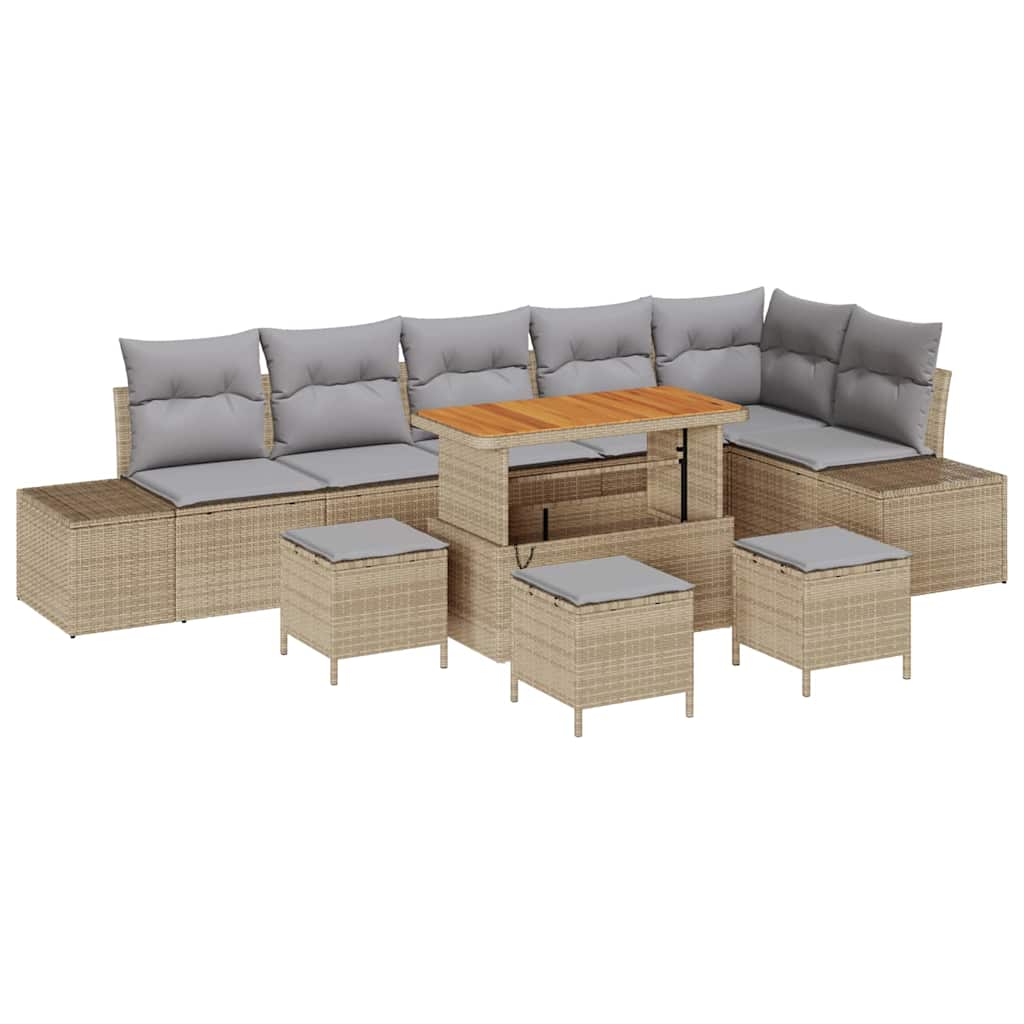 Gartensofa-set mit Kissen 10 pcs Beige Poly-Rattan