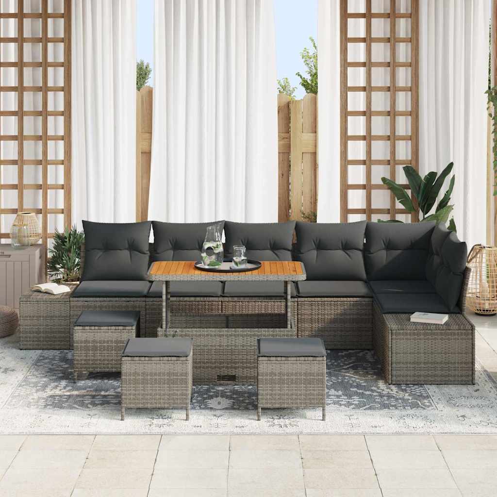 Gartensofa-set mit Kissen 10 pcs Grau Poly-Rattan