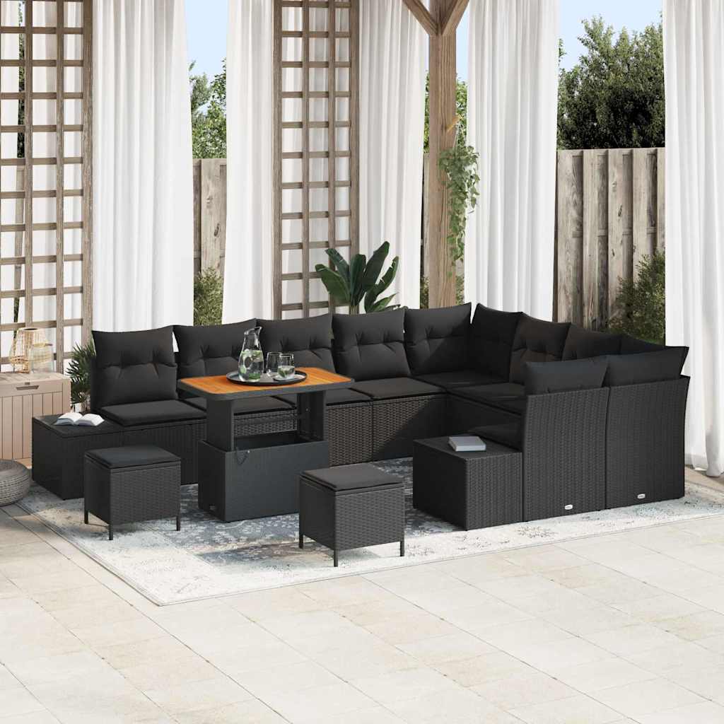 Gartensofa-set mit Kissen 12 pcs Schwarz Poly-Rattan