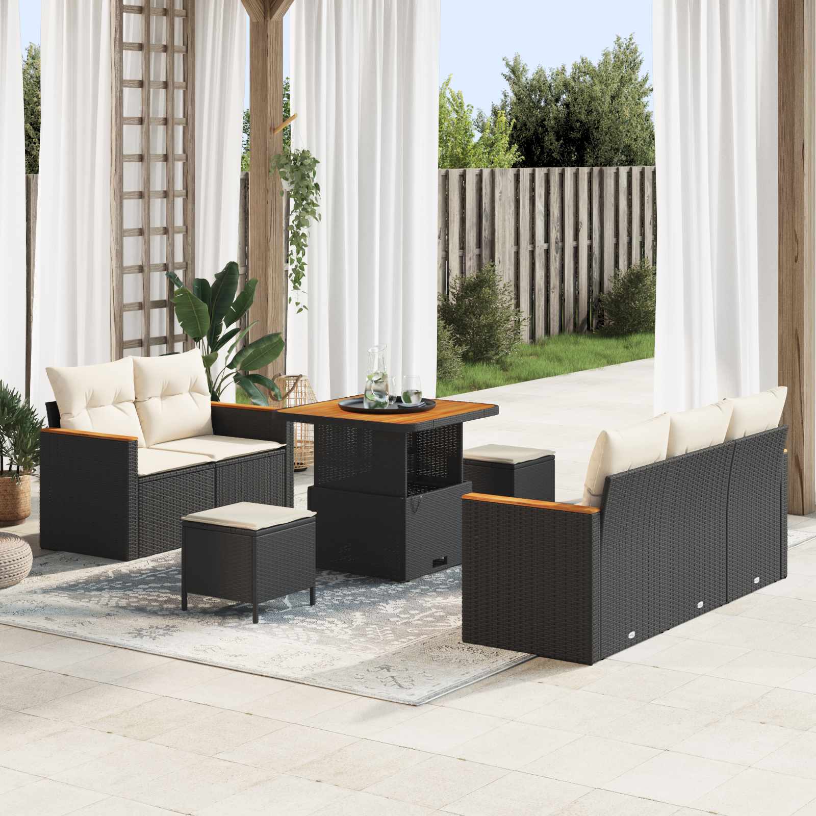 Gartensofa-set 8 pcs Schwarz Poly-Rattan