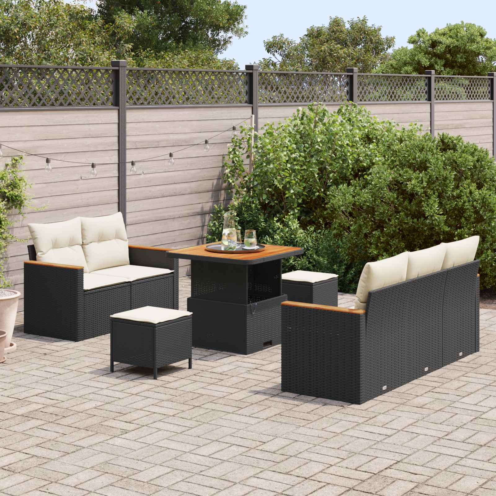 Gartensofa-set 8 pcs Schwarz Poly-Rattan
