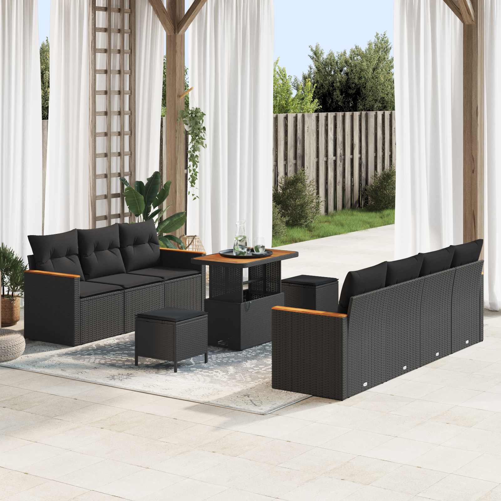 Gartensofa-set 10 pcs Schwarz Poly-Rattan